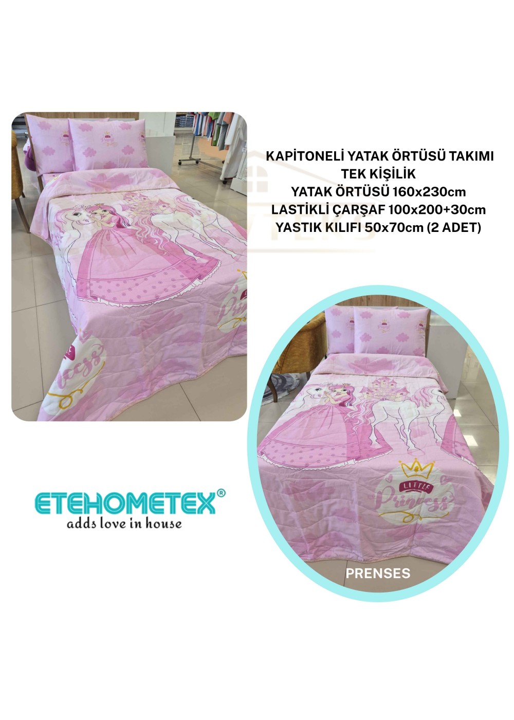 ETEHOMETEX Pamuklu Kapitoneli Yatak Örtüsü TAKIMI TEK KİŞİLİK PRENSES 8696474232129